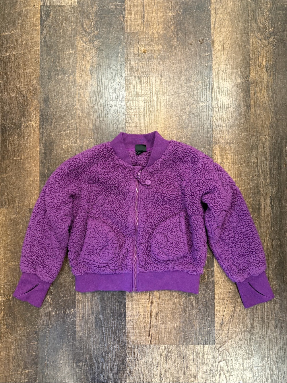 all in motion Purple girls Sherpa Bomber Jacket with floral sparkle embroidery
